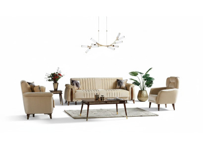 3+3+1 seat sofa set living room complete textile sofa armchair wood beige