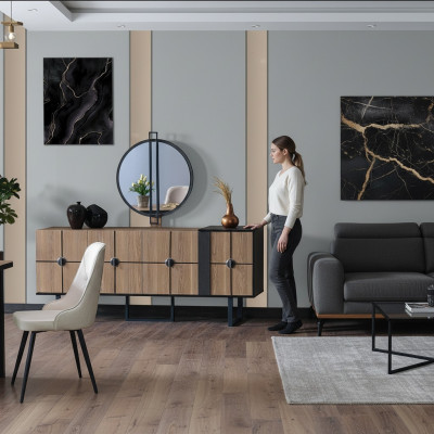 Sideboard cabinet with mirror luxury set dresser wood dressers 193cm