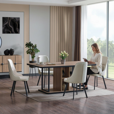 Dining room set 7-piece. Dining table 6x chairs designer wood chair suite furniture new