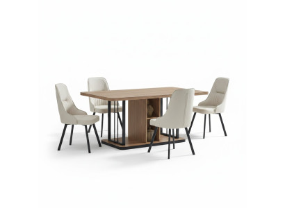 Dining room set 7-piece. Dining table 6x chairs designer wood chair suite furniture new