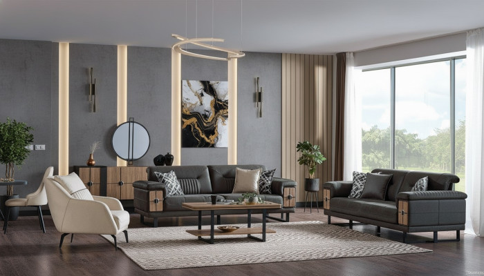 Living room sofa set 3+3+1 seater complete fabric wood sofa armchair