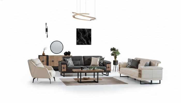 Living room sofa set 3+3+1 seater complete fabric wood sofa armchair