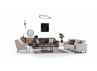 Living room sofa set 3+3+1 seater complete fabric wood sofa armchair