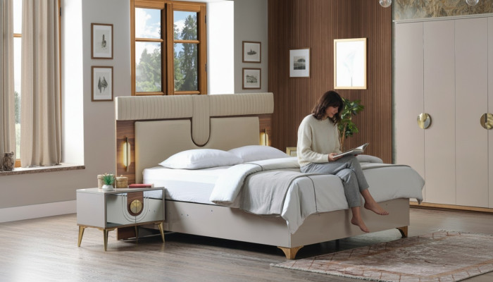 Luxury Bedroom Set Bed + 2x Nightstands Wood Complete New Modern