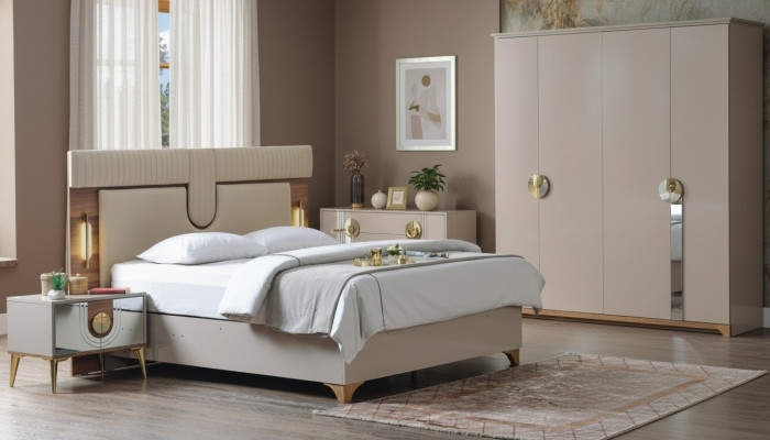 Luxury Bedroom Set Bed + 2x Nightstands Wood Complete New Modern
