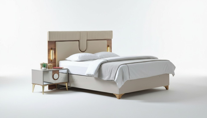 Luxury Bedroom Set Bed + 2x Nightstands Wood Complete New Modern