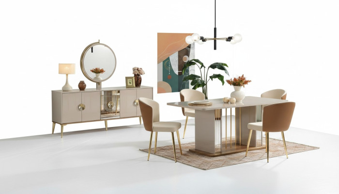 Luxurious Dining Room Set Dining Table + 6x Chairs + Sideboard Dining Groups New 8 pcs