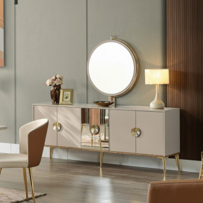 Sideboard Cabinet Brown High Gloss Furniture Wood Luxury Dresser Sideboard