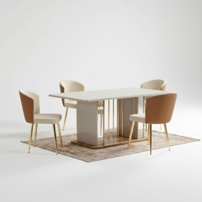 Dining room set Modern dining table + 6x chairs table wood upholstered chair 7-piece set