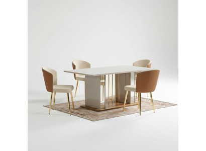 Dining room set Modern dining table + 6x chairs table wood upholstered chair 7-piece set