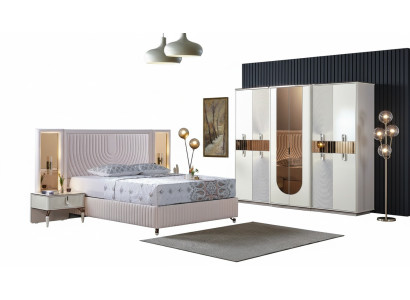Luxury bedroom set bed 2x nightstands wardrobe wood complete modern new