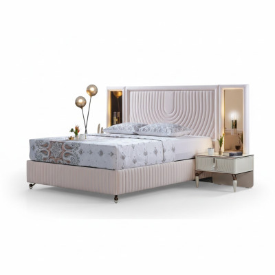 Luxury Bedroom Set Bed + 2x Wooden Bedside Tables Complete Modern