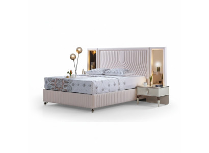 Luxury Bedroom Set Bed + 2x Wooden Bedside Tables Complete Modern