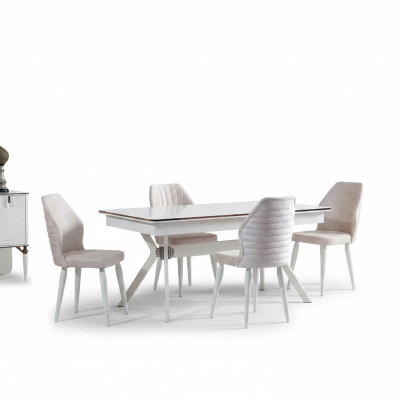 Dining room set Modern dining table + 6x chairs wooden table upholstered chair 7-piece. New