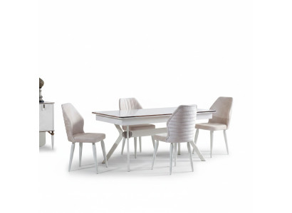 Dining room set Modern dining table + 6x chairs wooden table upholstered chair 7-piece. New