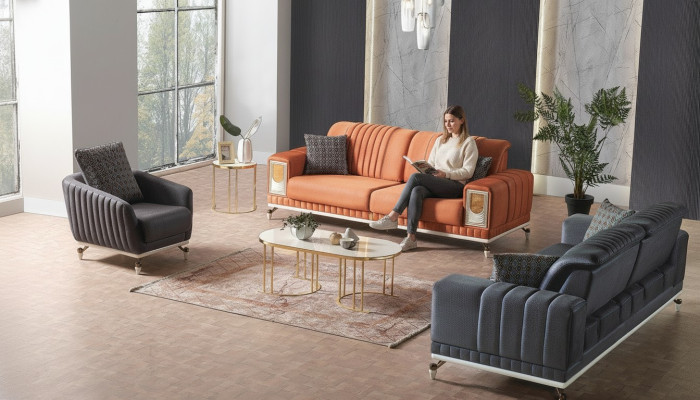Sofa set 3+3+1 seater textile wood sofa 3 seater modern armchair complete set