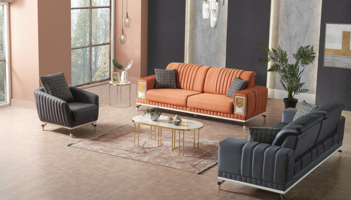 Sofa set 3+3+1 seater textile wood sofa 3 seater modern armchair complete set