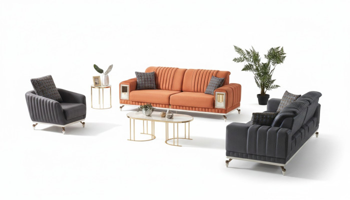 Sofa set 3+3+1 seater textile wood sofa 3 seater modern armchair complete set