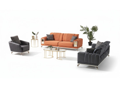 Sofa set 3+3+1 seater textile wood sofa 3 seater modern armchair complete set