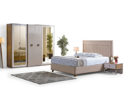 Modern bedroom set bed 2x nightstands wardrobe new luxury