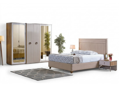 Modern bedroom set bed 2x nightstands wardrobe new luxury