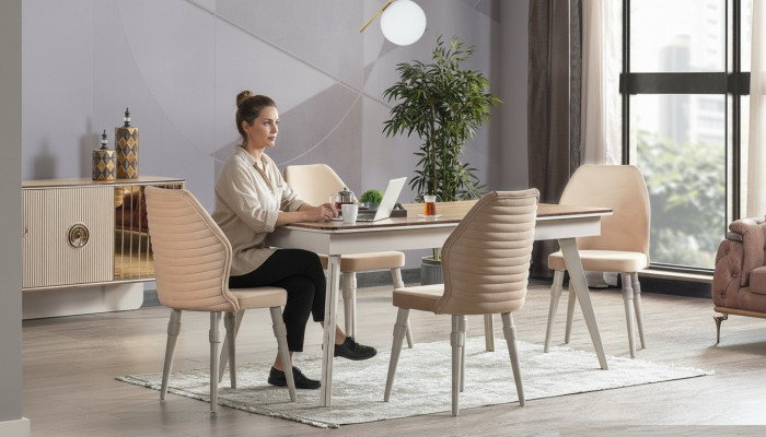 Designer Complete 6x Chairs + Dining Table Set Dining Room Designer Set New