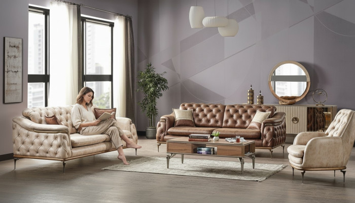 Sofa set 3+3+1 seater Chesterfield modern style set 3-piece. Sofa relax new