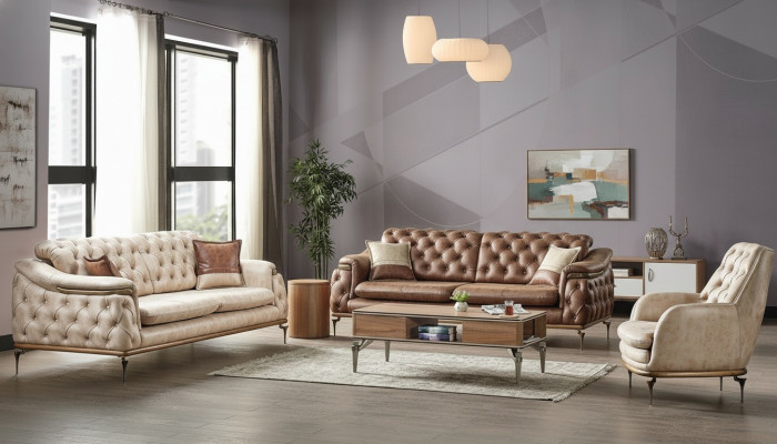 Sofa set 3+3+1 seater Chesterfield modern style set 3-piece. Sofa relax new