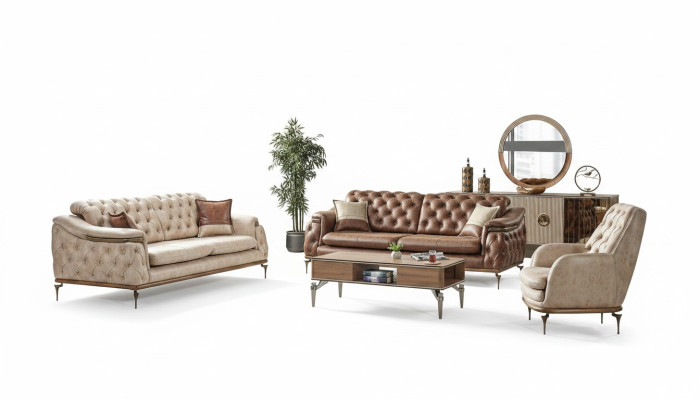 Sofa set 3+3+1 seater Chesterfield modern style set 3-piece. Sofa relax new