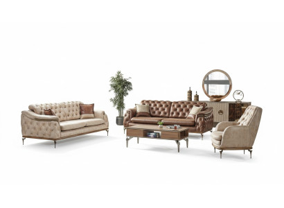 Sofa set 3+3+1 seater Chesterfield modern style set 3-piece. Sofa relax new