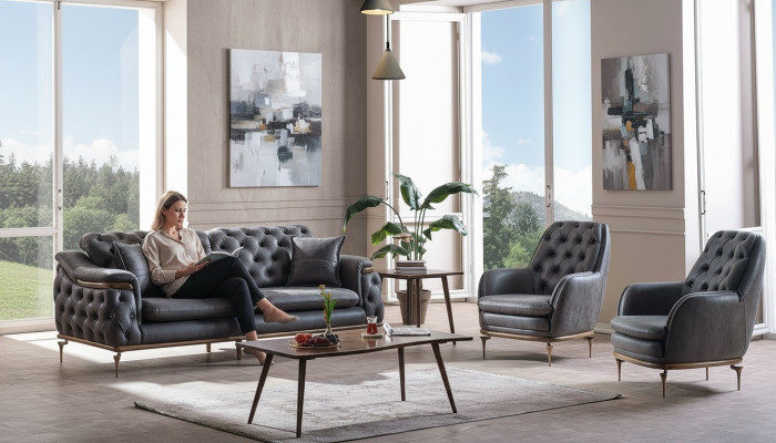 Stylish Chesterfield Living Room Set Sofa Suite 3+1+1 seater Couch