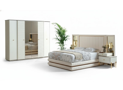 Bedroom set bed 2x nightstands wardrobe design furniture 4-piece beige