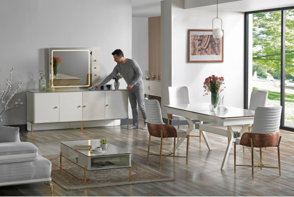 Dining room set ensemble table 6x chairs design modern furniture luxury sideboard