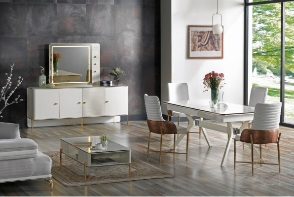 Dining room set ensemble table 6x chairs design modern furniture luxury sideboard