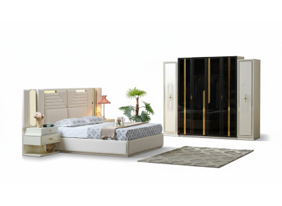 Modern bedroom set bed + 2x nightstands + wardrobe design furniture 4-piece