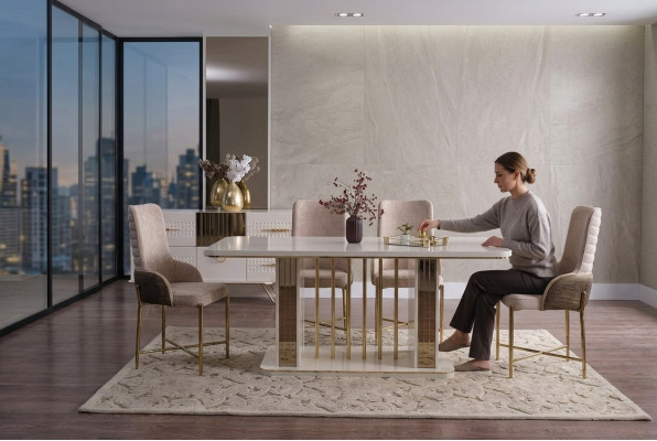 Dining Room Set Luxury 6x Chairs + Dining Table Dining Group Upholstery Armchairs Sideboard