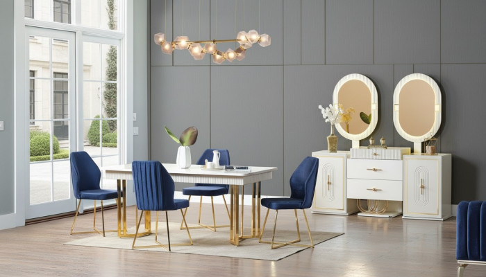 Luxurious Dining Room Set Dining Table + 6x Chairs + Sideboard Dining Sets New 8 pcs