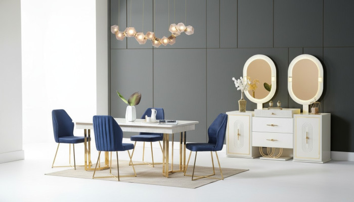 Luxurious Dining Room Set Dining Table + 6x Chairs + Sideboard Dining Sets New 8 pcs