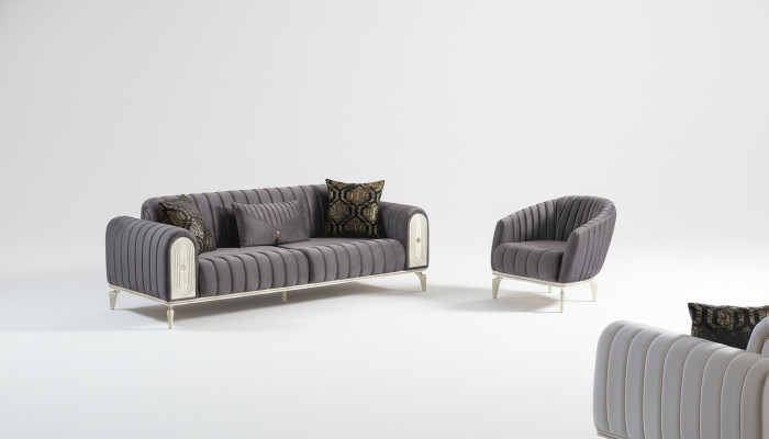 Stylish furniture set 3+1 coffee table suite sofas armchair grey