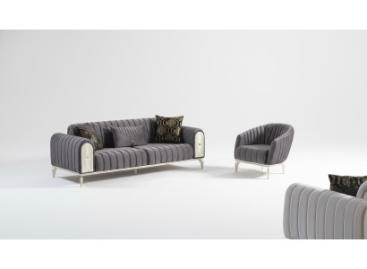 Stylish furniture set 3+1 coffee table suite sofas armchair grey