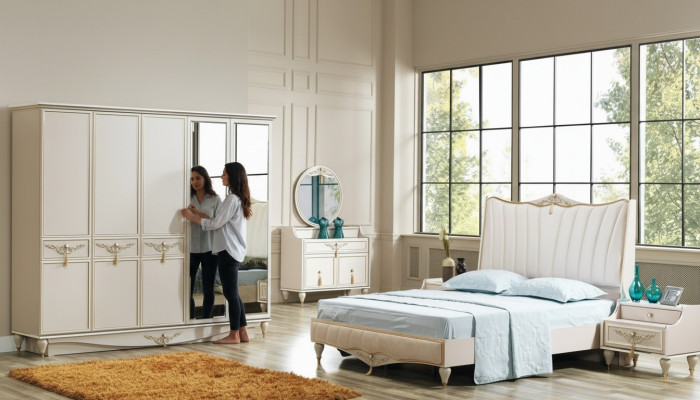 Luxury Bedroom Set Bed + 2x Nightstands + Wardrobe + Dresser Complete Modern