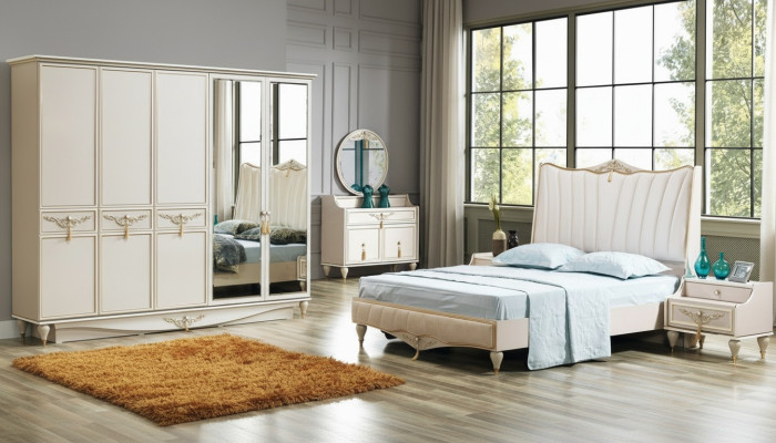 Luxury Bedroom Set Bed + 2x Nightstands + Wardrobe + Dresser Complete Modern
