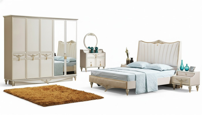 Luxury Bedroom Set Bed + 2x Nightstands + Wardrobe + Dresser Complete Modern