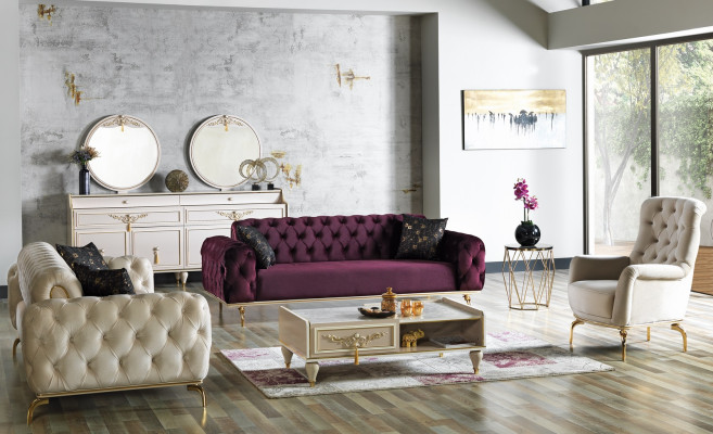Designer sofa set 3+3+1 seater couch upholstery seating set Chesterfield new