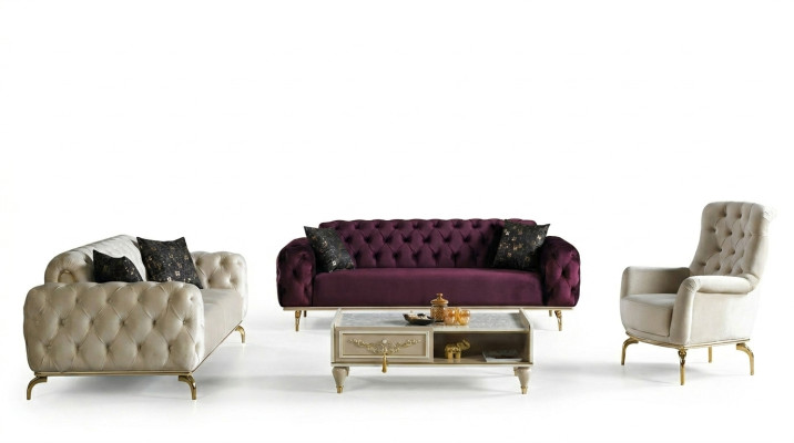 Designer sofa set 3+3+1 seater couch upholstery seating set Chesterfield new