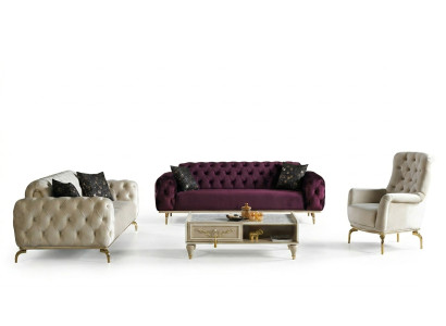 Designer sofa set 3+3+1 seater couch upholstery seating set Chesterfield new