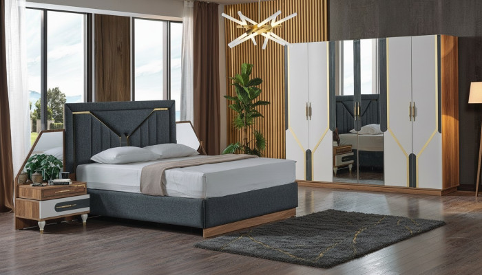 Bedroom Set Bed + 2x Nightstands + Wardrobe Design Furniture 4 pcs. New