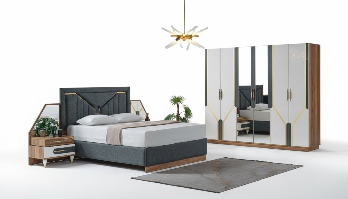 Bedroom Set Bed + 2x Nightstands + Wardrobe Design Furniture 4 pcs. New