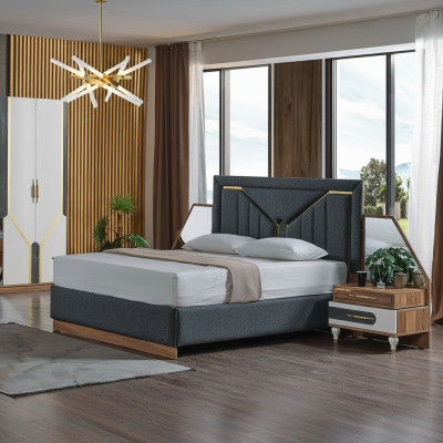 Luxury Bedroom Set Bed + 2x Nightstands + Wardrobe Wood Complete New Modern