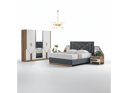 Luxury Bedroom Set Bed + 2x Nightstands + Wardrobe Wood Complete New Modern